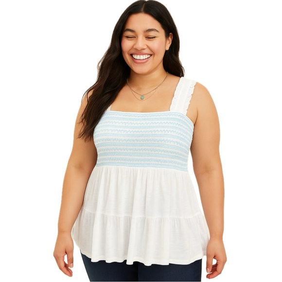 NEW Torrid Babydoll Tank White Blue Medium Large 10 M L - Picture 3 of 11